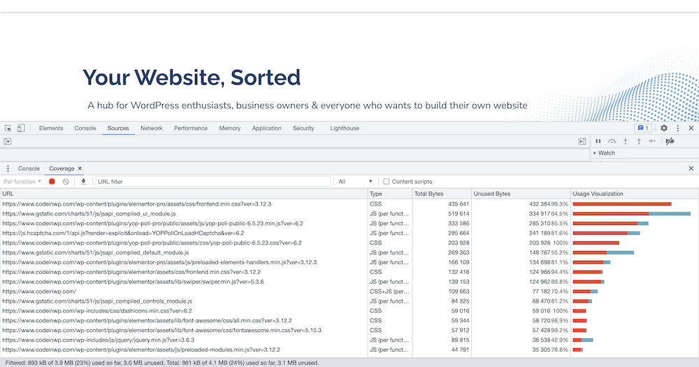 The Brave DevTools Coverage tab.