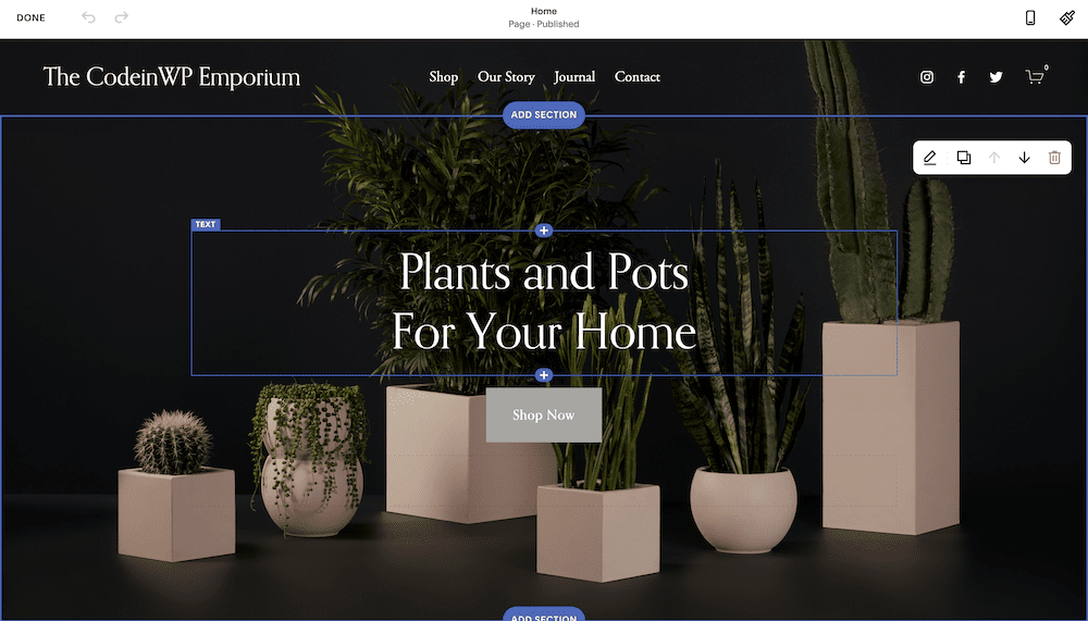 The Squarespace editor.