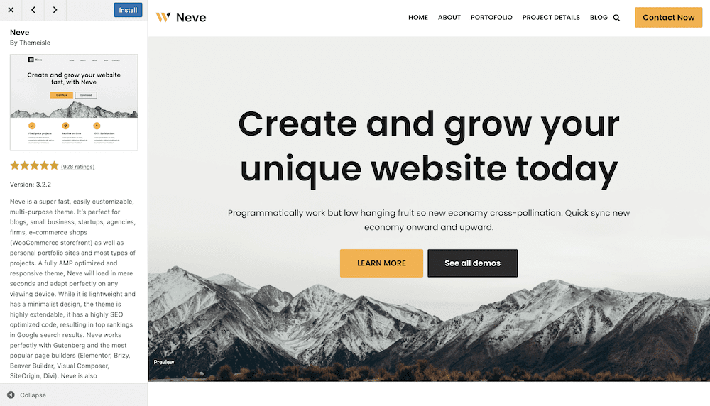 A preview screen for a dedicated theme.