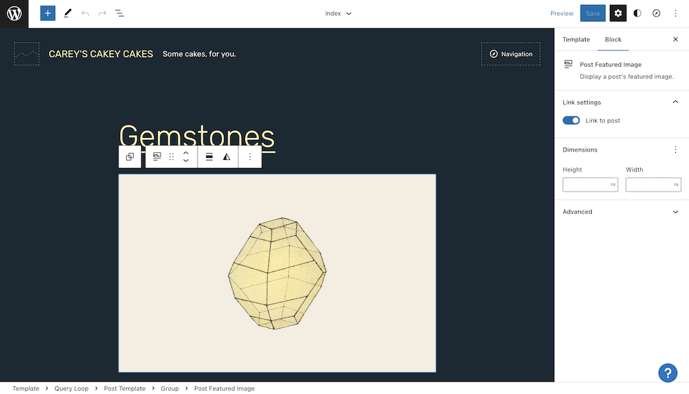 The editor sidebar, showing settings for the current Block.