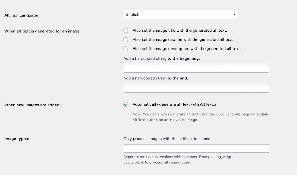 The Alt Text AI options.