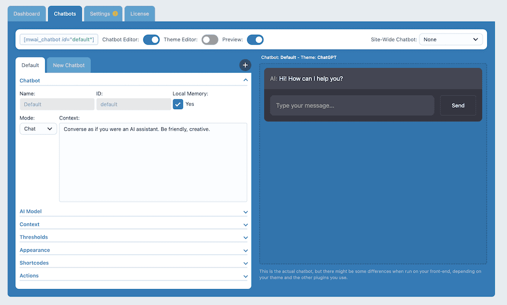 TheAI Engine chatbot builder.