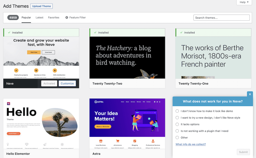 Installing a new theme within WordPress.