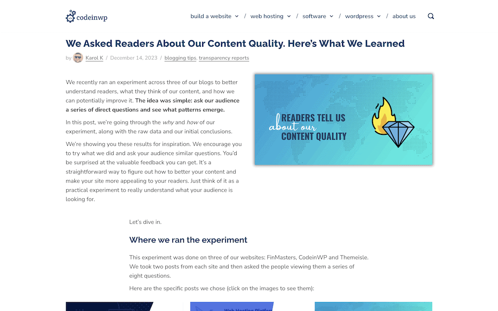 The CodeinWP post on content quality.