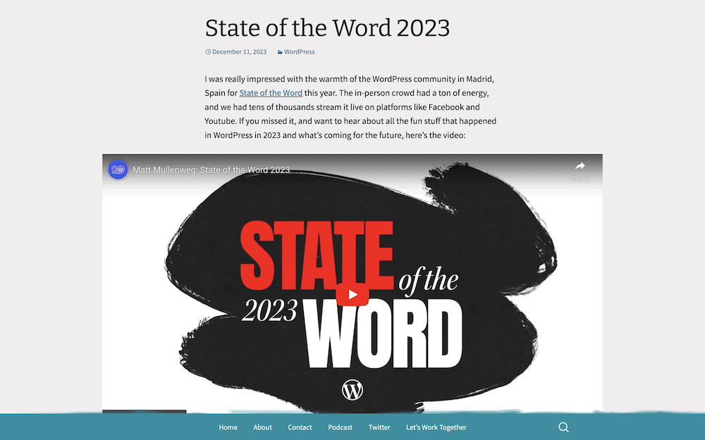 The State of the Word 2023 post on Matt Mullenweg's personal site.