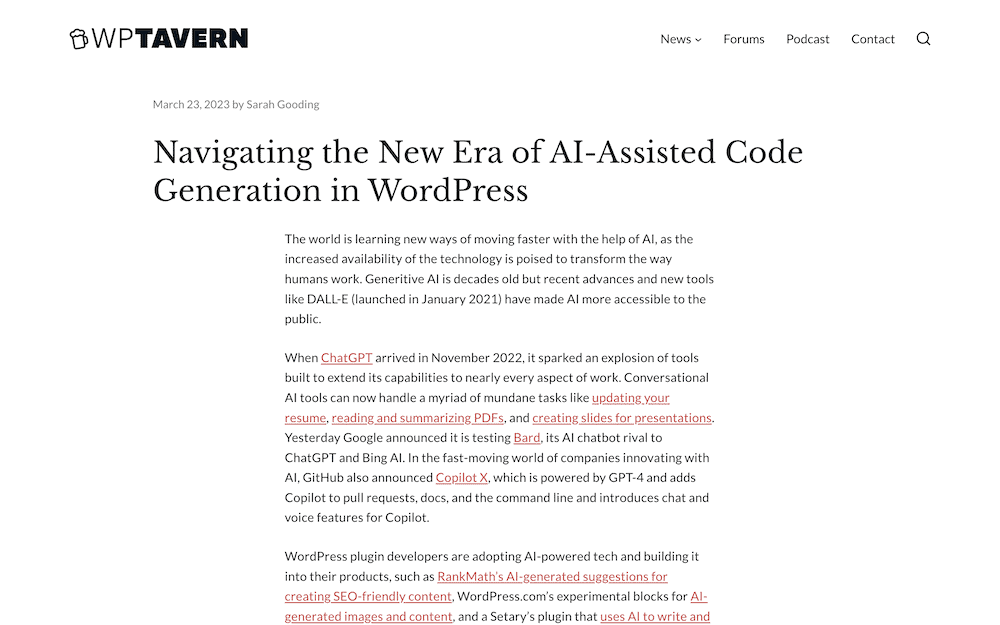 WP Tavern's post on AI coding.