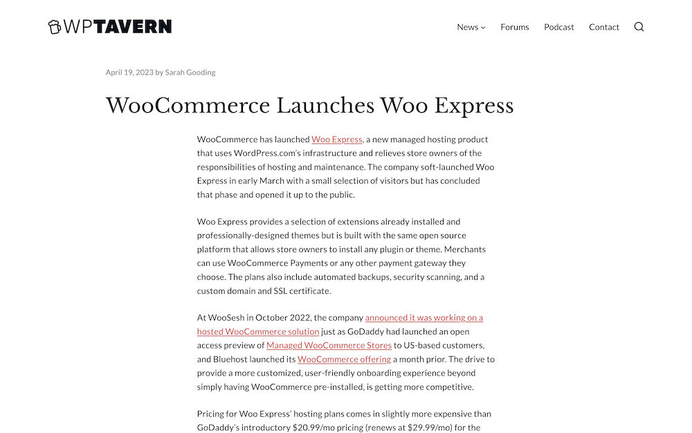 WP Tavern's post on WooExpress.