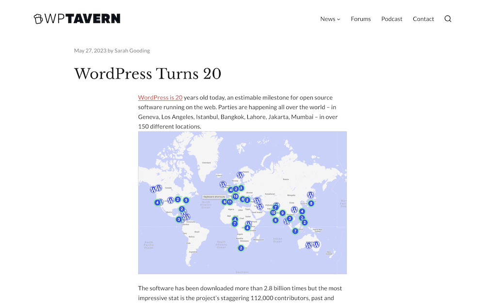 WP Tavern's WordPress Birthday post.
