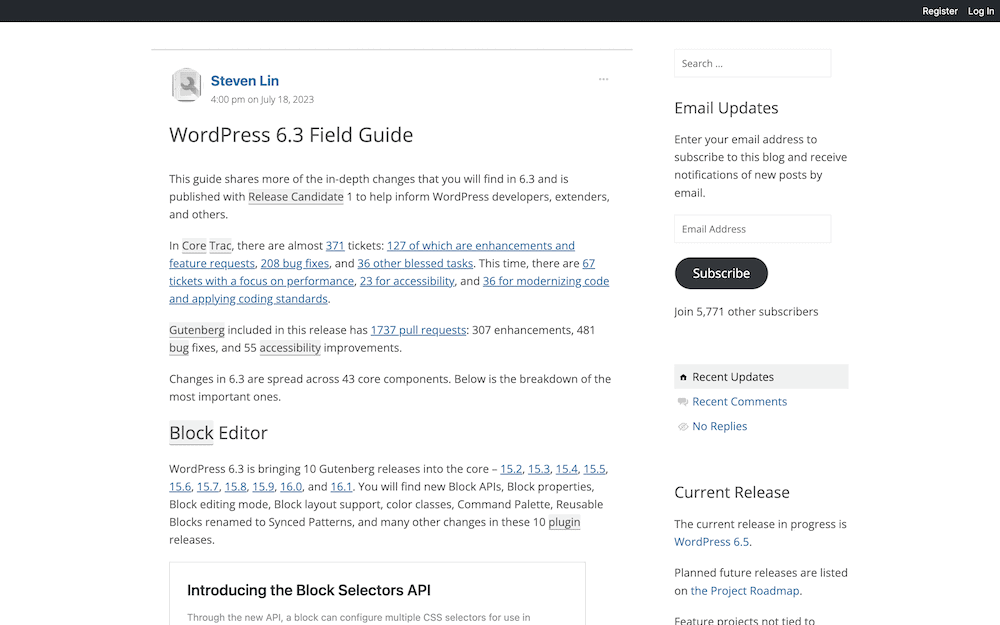 The WordPress 6.3 field guide on the Make WordPress Core blog.