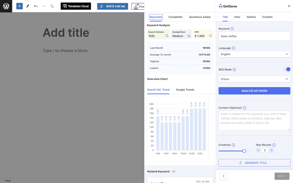 GetGenie's keyword analysis tool.