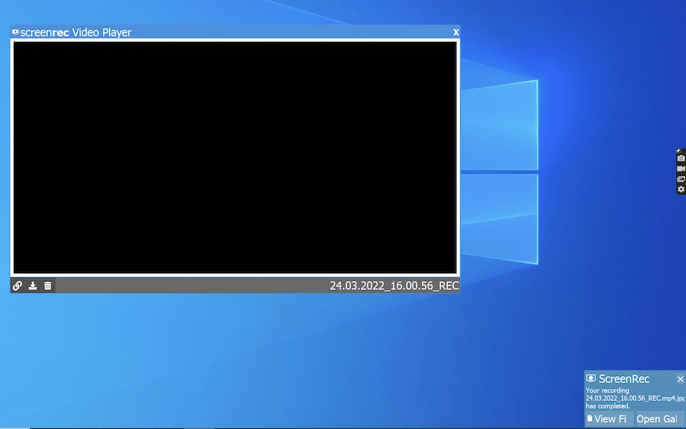 The ScreenRec instant sharing option, along with a preview of a capture.