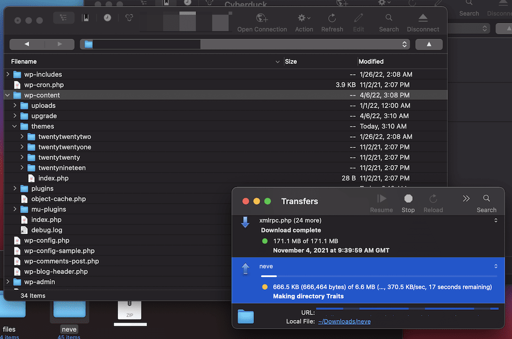 Uploading a theme directory to the server.