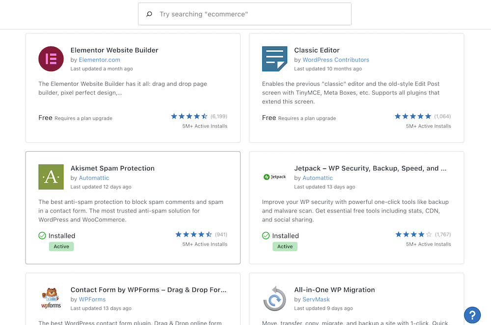 A selection of free plugins on WordPress.com