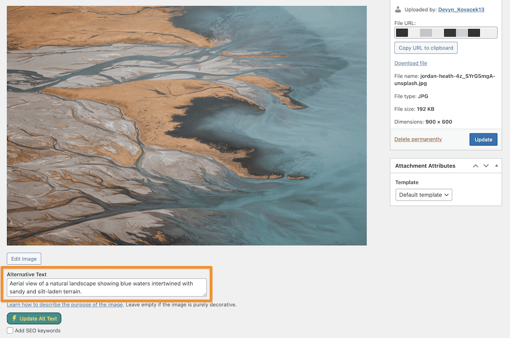 An image from the WordPress Media Library showing generated alt text.