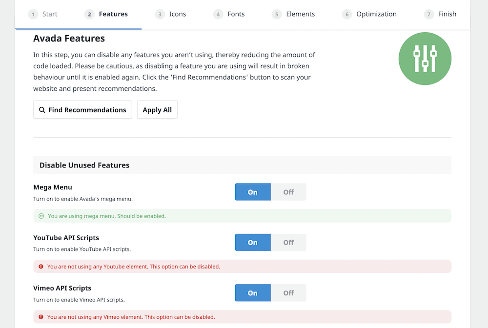 The Avada Performance Wizard.