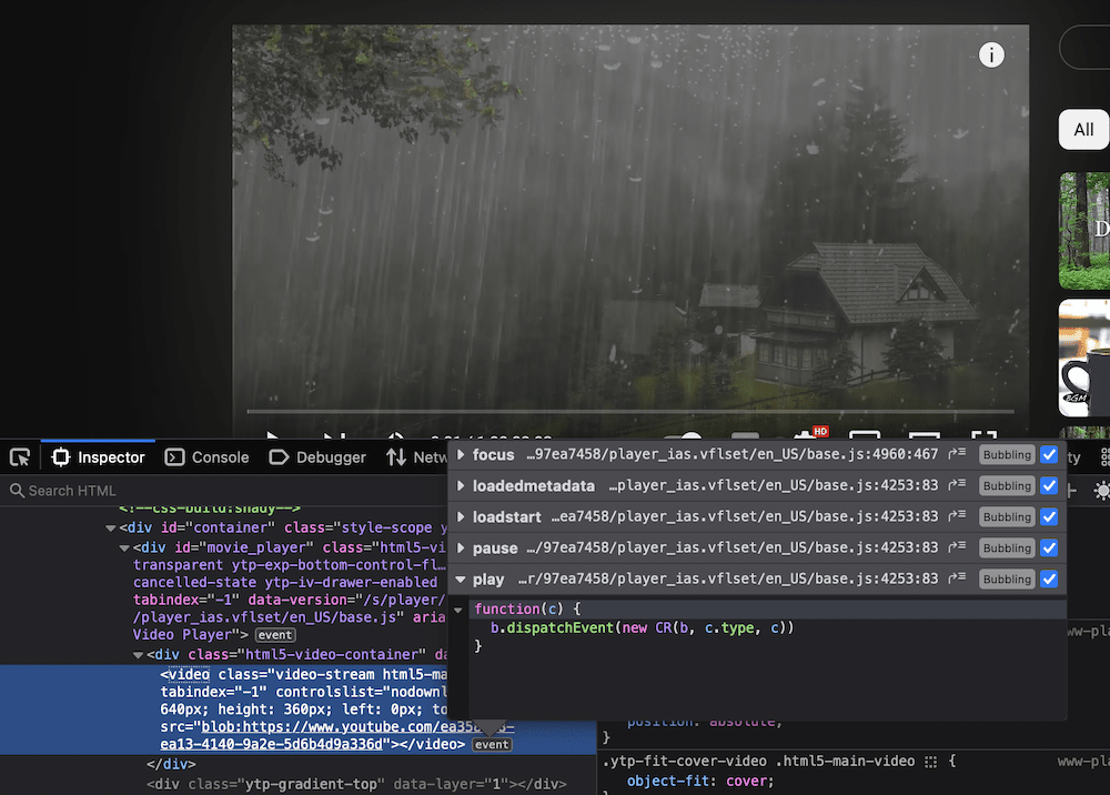 A YouTube video showing the Play JavaScript code.