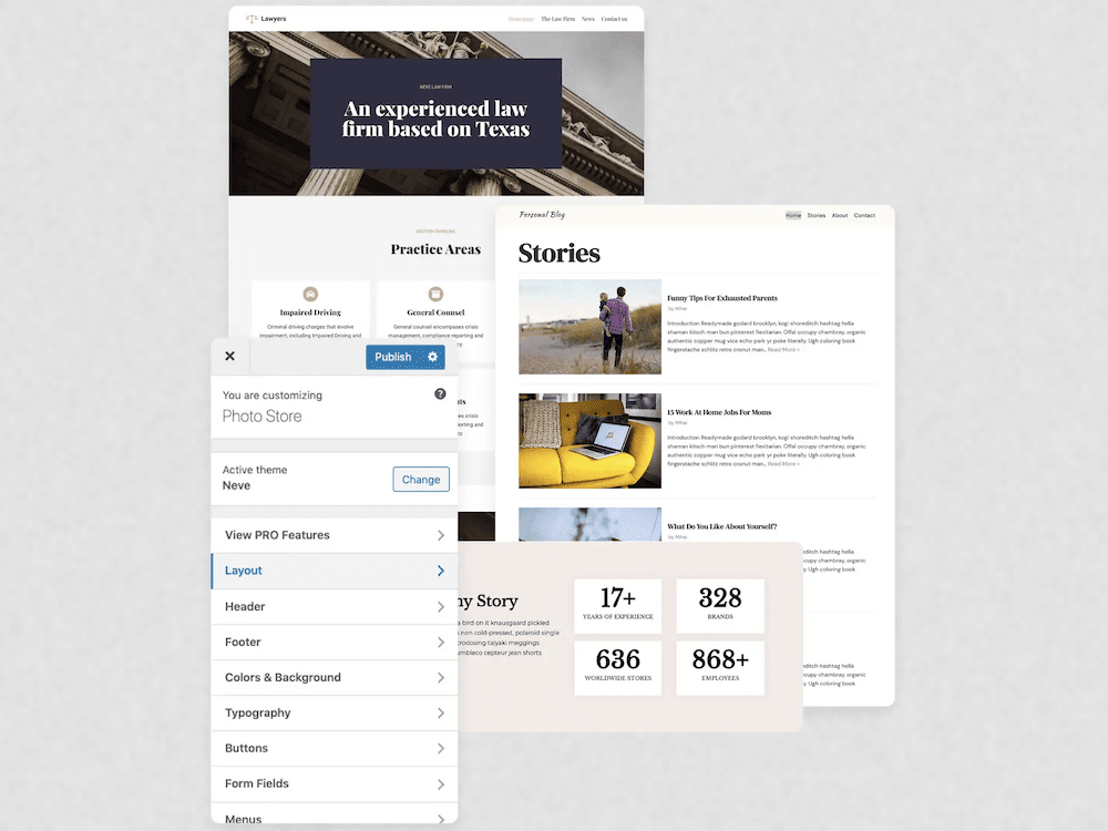 An overview of the Neve Pro theme.