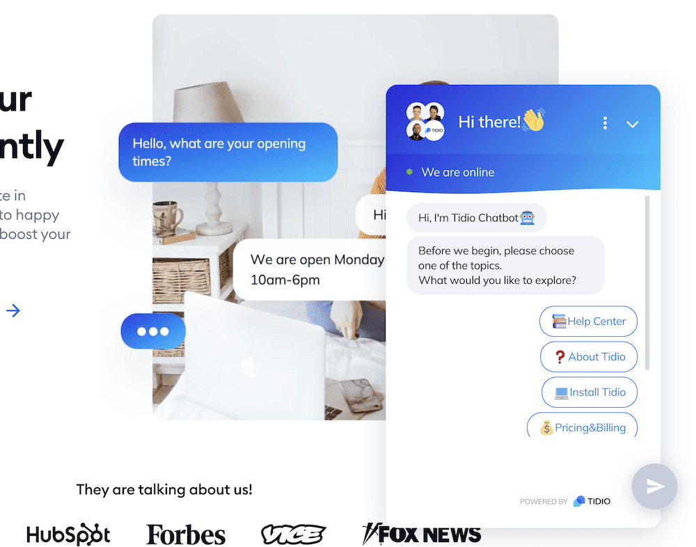 Tidio's live chat functionality.