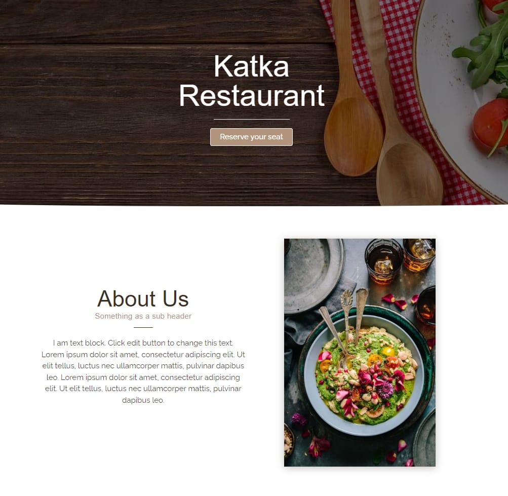 Katka Restaurant, as the name implies, is one of the best Elementor templates for restaurants