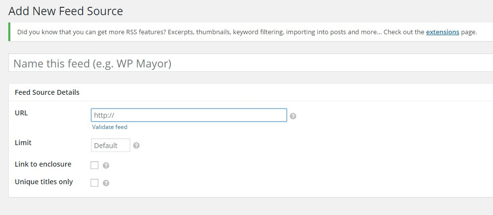 WordPress RSS aggregator add new window