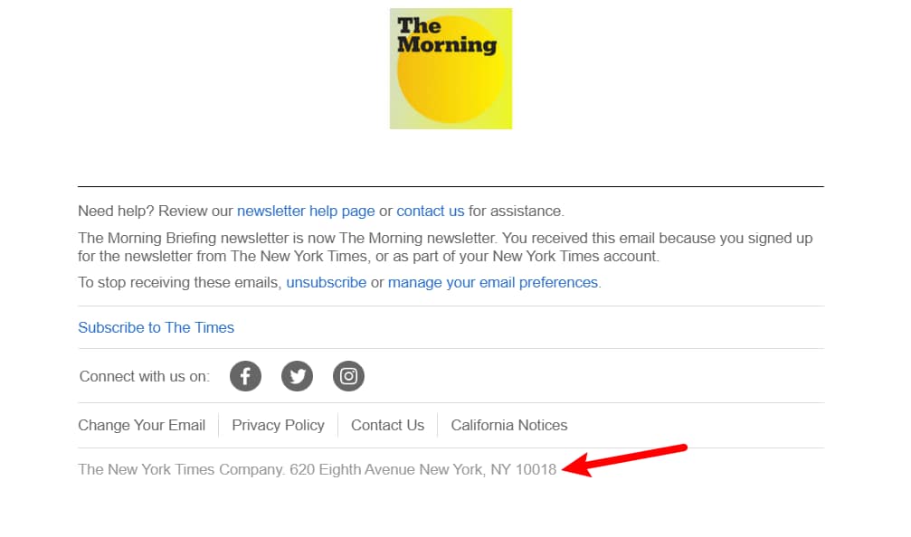 Add your physical address to emails
