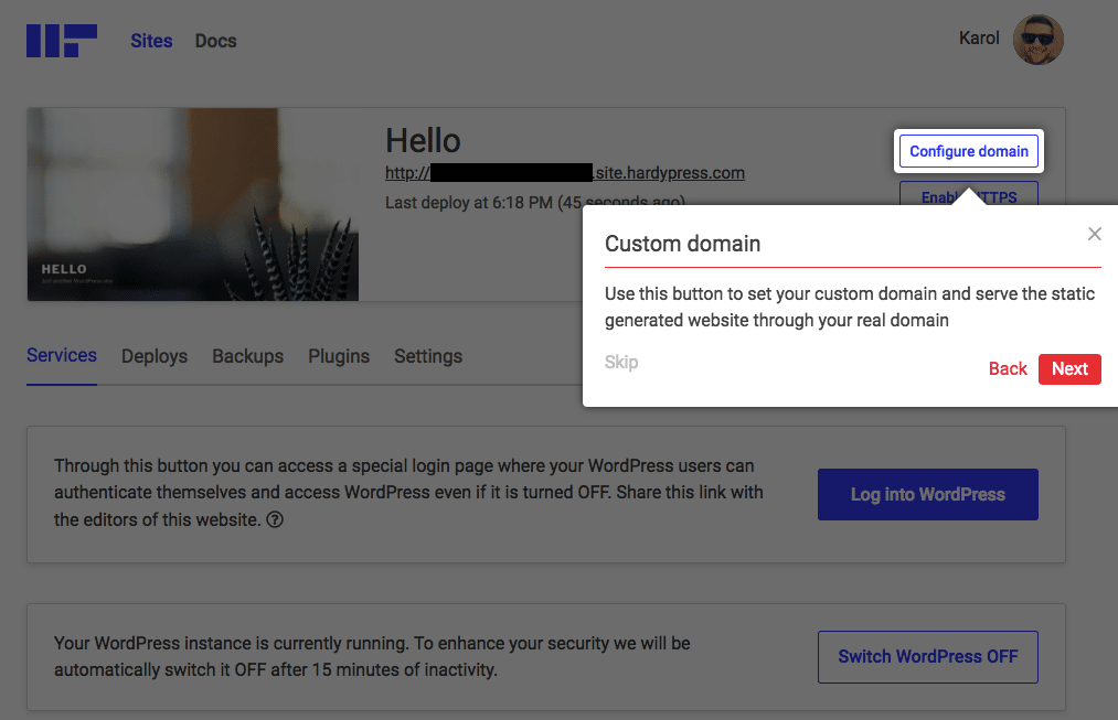 HardyPress onboarding.