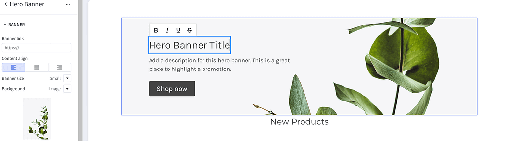 BigCommerce page builder with block settings open