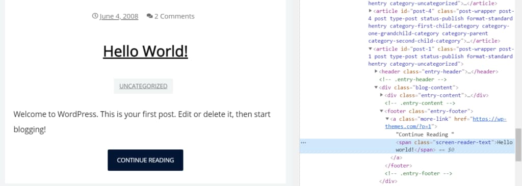 The Continue Reading link in AeonBlog theme is supplemented with the post title in screen reader text