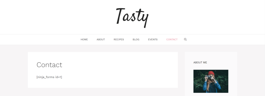 Contact page showing Ninja Forms shortcode