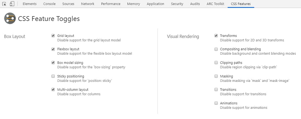CSS Features Available to Toggle