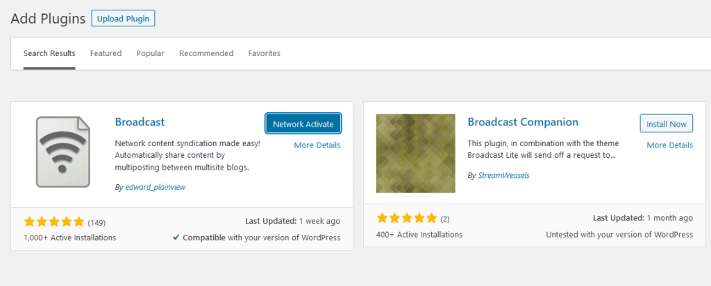 WordPress Plugin Installation Screen
