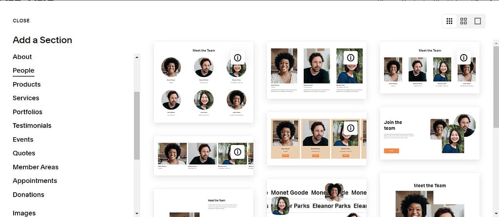 Squarespace - add sections