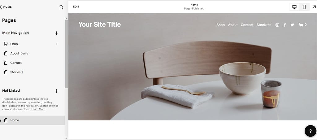 Squarespace vs Weebly: Squarespace platform - creating page
