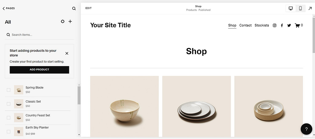 Squarespace - creating shop 1