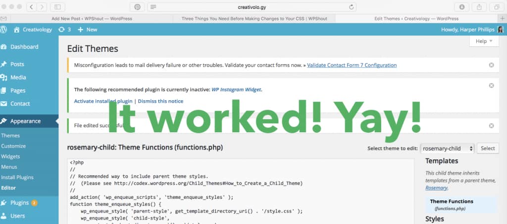 how to fix a syntax error in WordPress