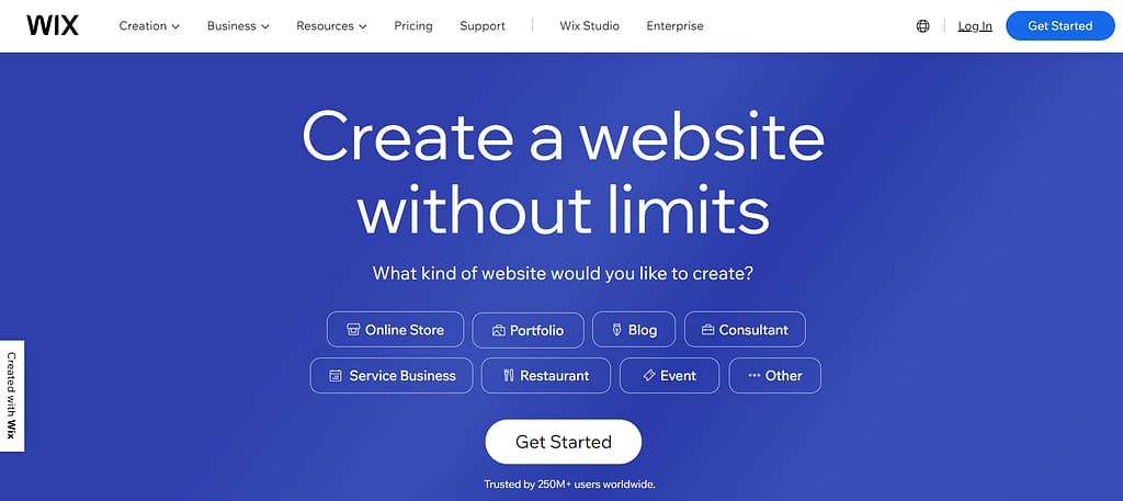 Wix homepage, one of the best WordPress alternatives