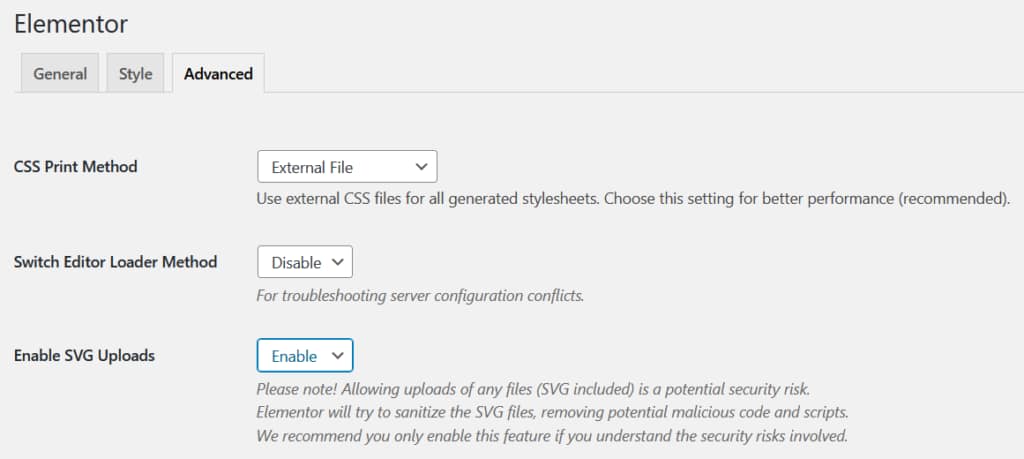 Enabling SVG uploads in Elementor