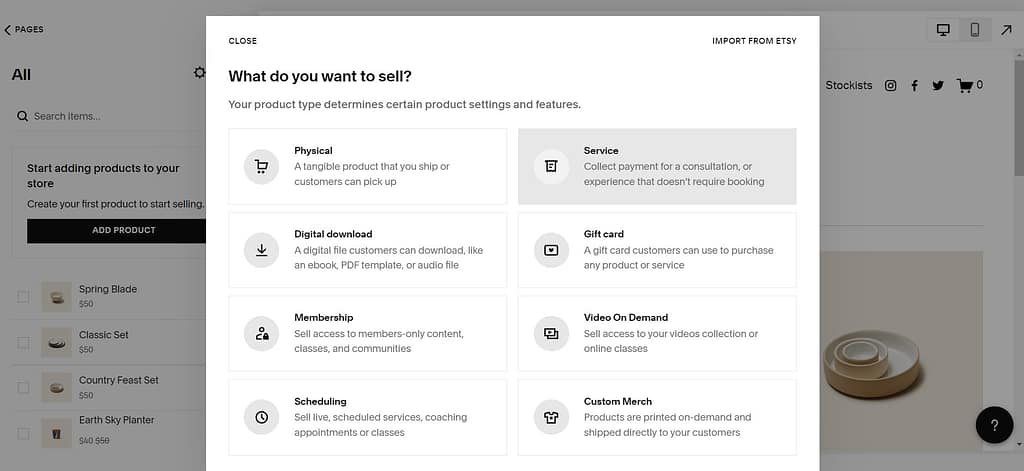 Squarespace vs Weebly: Squarespace platform - creating shop