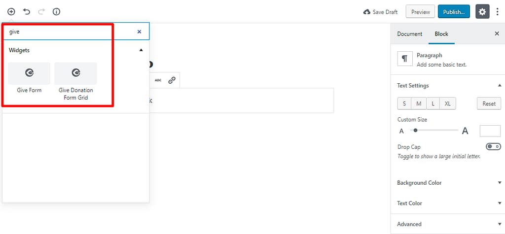 givewp gutenberg blocks