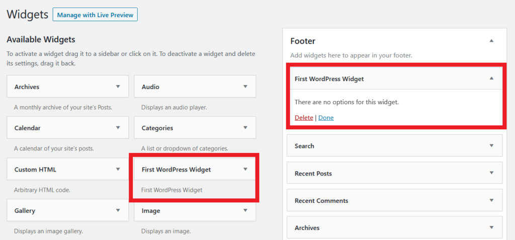 First WordPress Widget - back end