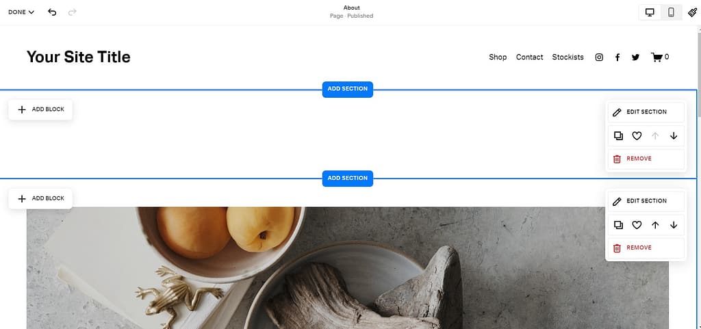 Squarespace - creating page 2