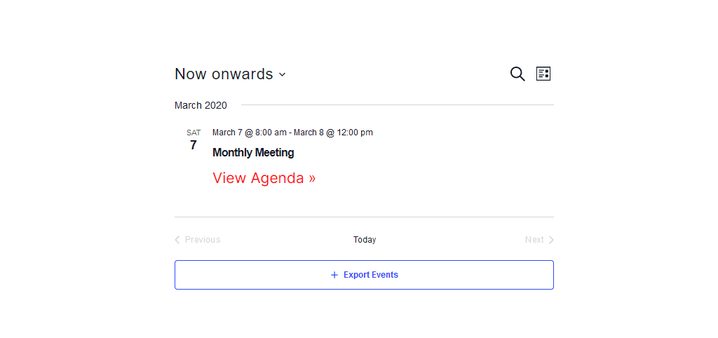 The Agenda custom field displayed on an events listing.