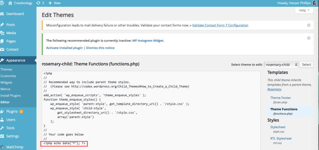 how to fix a syntax error in WordPress