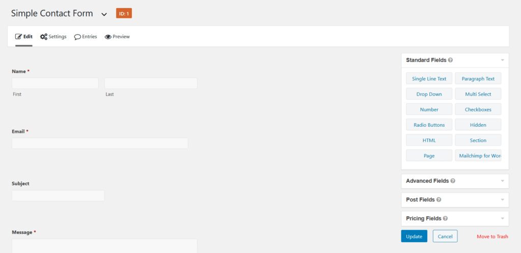 Gravity Forms drag and drop
