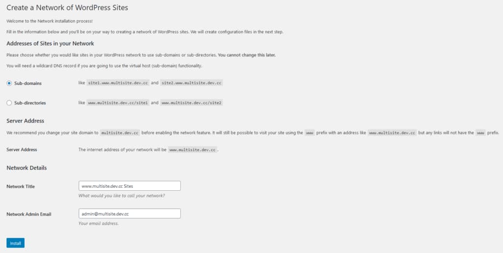 WordPress Multisite Network Settings