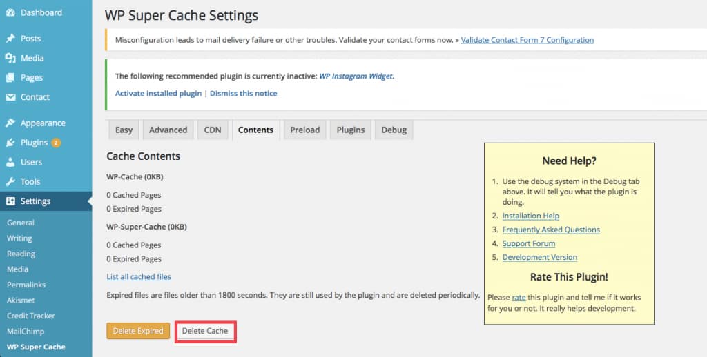 how to purge wp super cache
