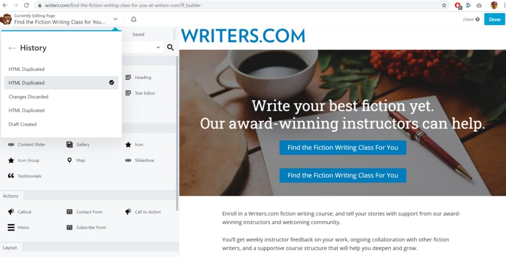 beaver builder history section