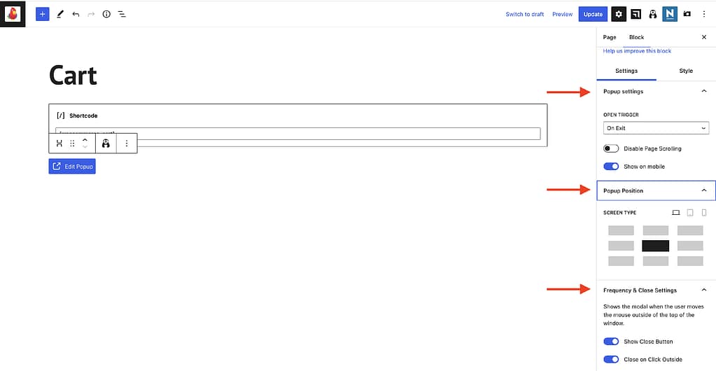 Otter WordPress popup plugin settings