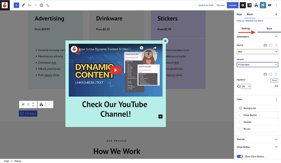 Otter WordPress Block Editor options