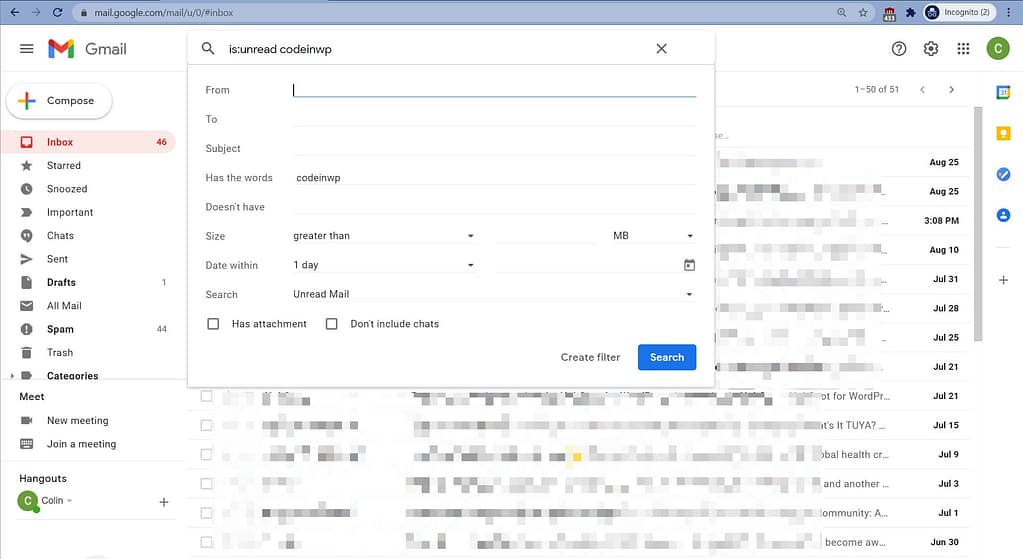 Gmail filter